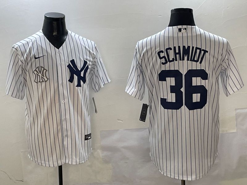 Men New York Yankees 36 Schmidt White Stripe Game 2025 Nike MLB Jersey style 6